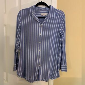 Loft Blue Striped Button Down Shirt Blouse